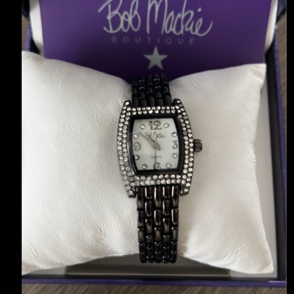 Bob Mackie Women\'s Panther 23mm Crystal Bezel Rectangle Watch